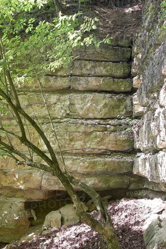 Medieval Kapfelberg quarry, Teugn, stones were quarried here in the Middle Ages for building the cathedral, horizontal stratification and traces of quarrying