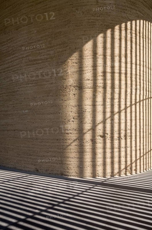 Built in 2000 by Peter Sassenroth and Rudolf Reitermann, rammed earth work: Martin Rauch, rammed earth core, St., Sankt, Saint