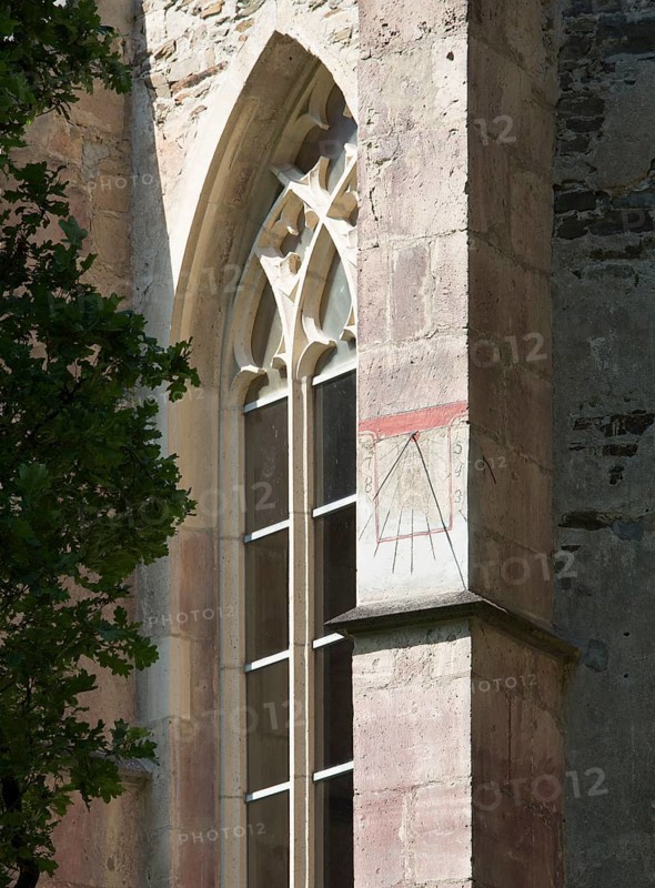 Abbey church from the south-east, sundial on the buttress, St., Sankt, Saint