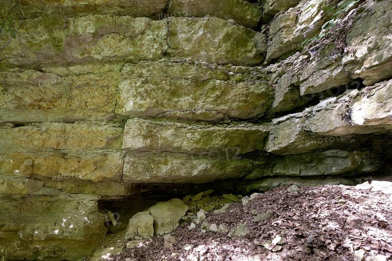 Medieval Kapfelberg quarry, Teugn, stones were quarried here in the Middle Ages for building the cathedral, horizontal stratification and traces of quarrying