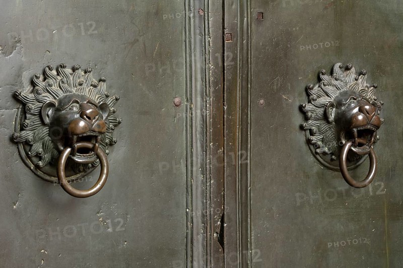 Mainz, St Martin's Cathedral, north side, market portal, bronze lions as door handles
