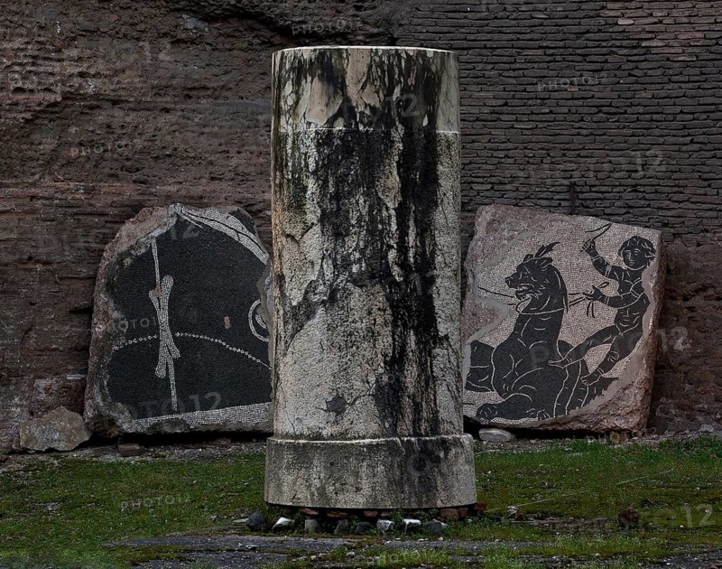 Mosaic fragments and column stump