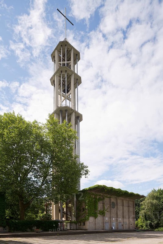 Built in 1957 by Ludwig Lemmer, façade with bell tower, St., Sankt, Saint