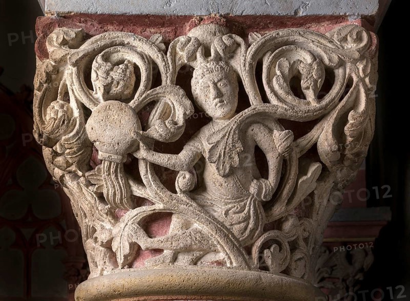 Brauweiler near Pulheim, St Nicholas Abbey Church, St Bernard's Chapel, capital on the central column, The four rivers of paradise, north side