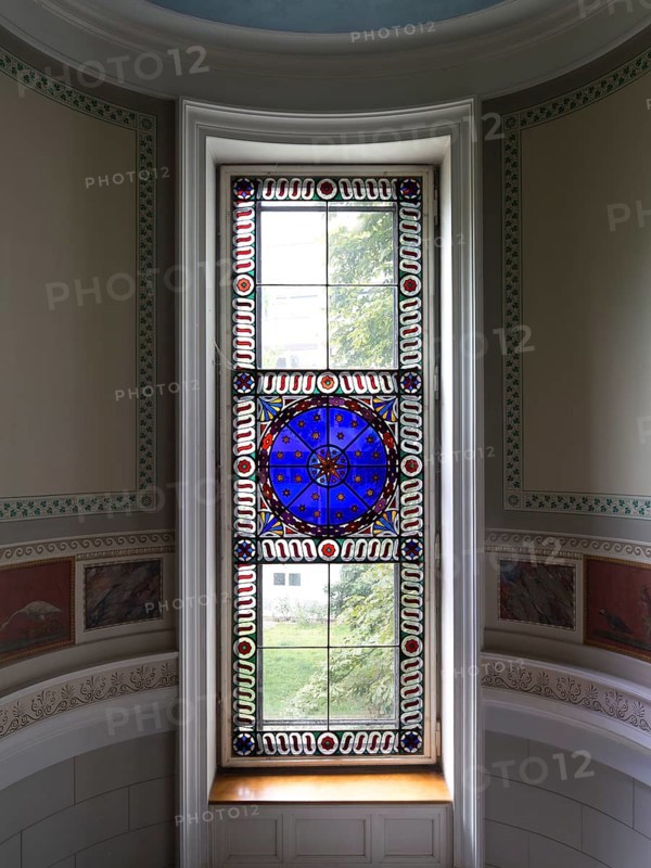 Staircase, window with stained glass with stars