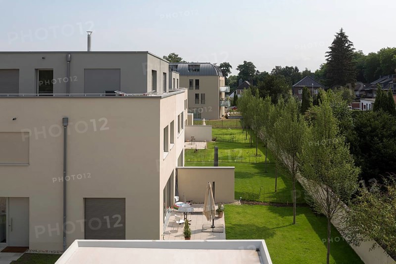 Krefeld, Rott housing estate, Reymann Architekten 2018, houses 5-1, garden side