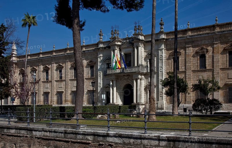 Seville, University. West façade section with portal. Built between 1728 and 1771 as a tobacco factory. Converted to the University of Seville (founded 1505) in 1953