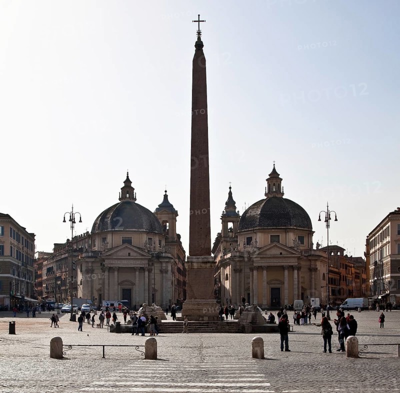 Santa Maria dei Miracoli on the left and Santa Maria in Montesanto on the right, 1662 to 1675, obelisk around 1230 BC, St., Saint, Saint