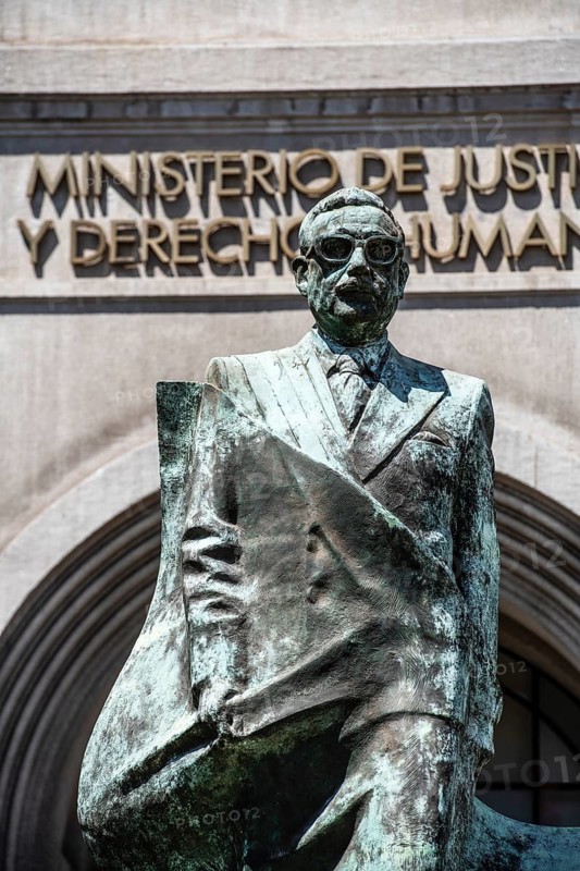 Monument to Salvador Allende Gossens in front of the Ministry of Justice, Santiago de Chile, Chile, South America