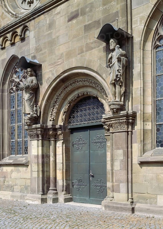 Schweinfurt, St Johannis. Brautor. A late Romanesque site from around 125th century, St John the Baptist from the 13th century and St John the Evangelist from 1891