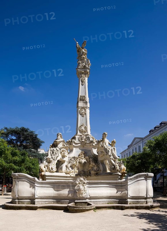 Rococo fountain with depictions of the four seasons and St George as dragon slayer on obelisk, 1749, architect Johannes Seiz, sculptor Joseph Amlinger, stonemasons Micheln Schmitt and Johannes Steinem Church of St, Church of St, St, St, St, Saint