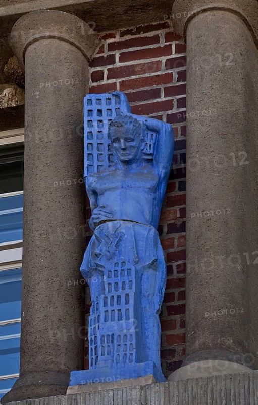 One of 16 expressionist façade figures made of blue ceramic 63989 Created in 1928 by Maximilian Preibisch