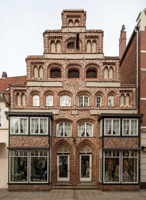 Lüneburg Grapengießerstraße 93396 Nos 28 and 27 Brick gabled house on the northern side of the street dated 1564 with modern alterations to the ground floor and first upper floor