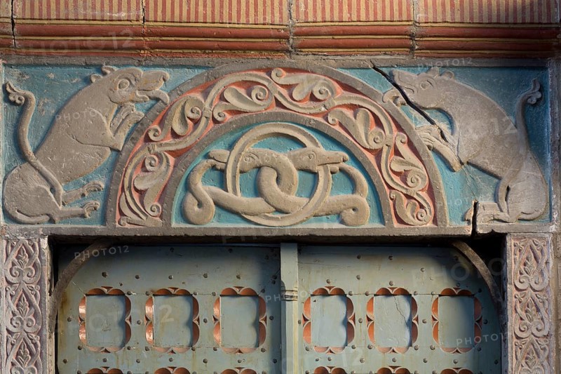 Brauweiler near Pulheim, St Nicholas Abbey Church, vestibule, west portal with tympanum, lions and snakes
