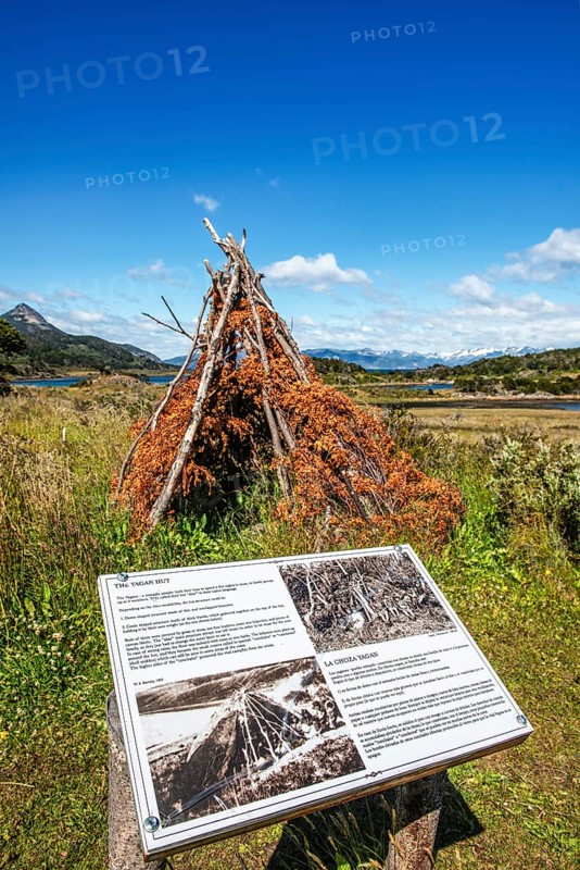 Hut of the Yaghan, the indigenous people of Wulaia Bay, Beagle Street, Ushuaia, Tierra del Fuego, Patagonia, Argentina, South America