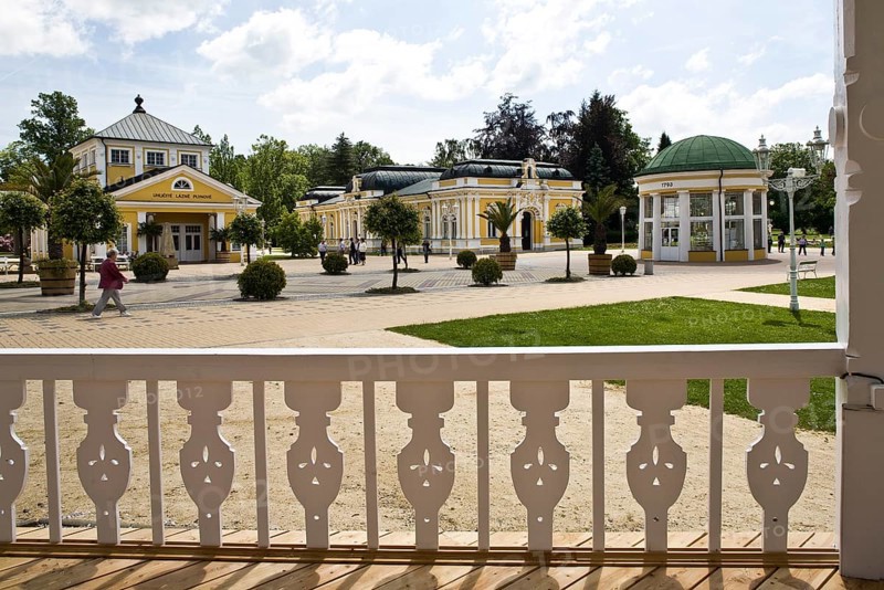 Czech Rep Frantiskovy Lázne/Franzensbad View from the concert pavilion of the spa buildings from 1793