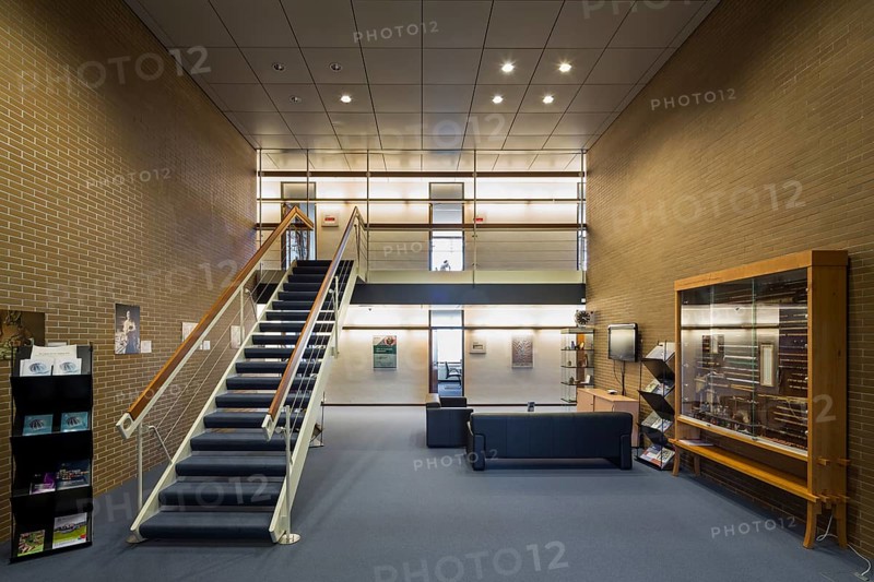 Former high-rise parliament building Langer Eugen, built 1966-1969 by Egon Eiermann, today headquarters of United Nations organisations, building core with staircase and gallery