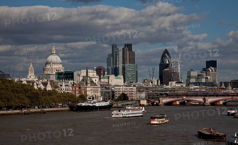 View from Waterloo Bridge to St Paul's Cathedral, in front The Old Schoolhouse, on the right SWISS RE TOWER and Blackfriars Bridge, St, Saint, Saint