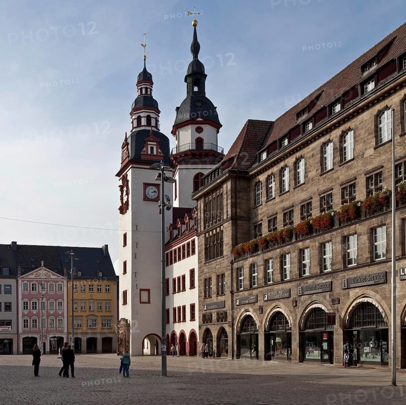 Built in 1496-98 and 1882-83, view from the south, on the right the High Tower, also the bell tower of St James' Church behind it, on the left the Saiger Tower