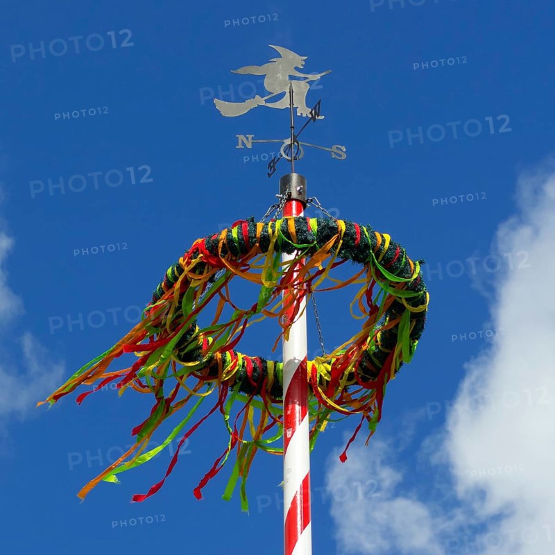 A colourfully decorated maypole, craft, tradition, colourful, colourful, blue sky, customs