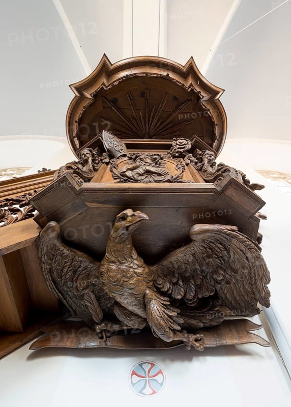 Baroque Helmont pulpit from 1718, view from below with eagle as supporting figure, St., Sankt, Saint