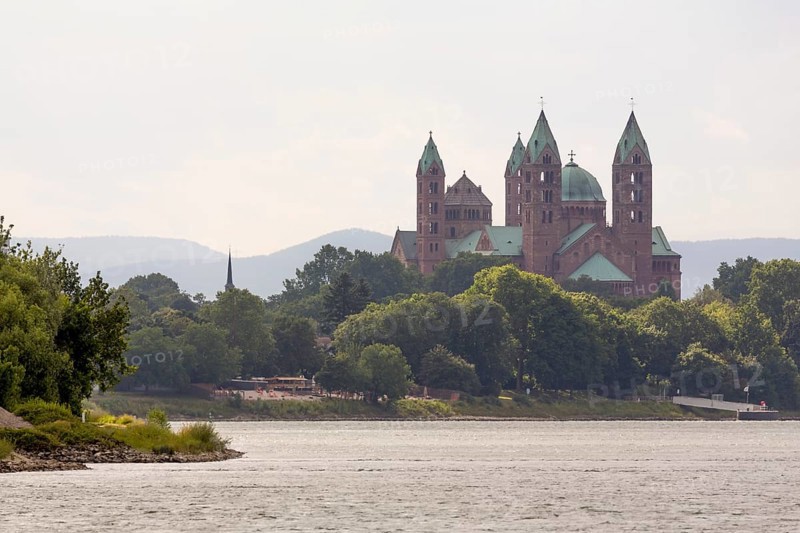 Speyer, Cathedral Church of St Mary and St Stephen, Speyer Cathedral, Imperial Cathedral, view from south-east over the Rhine