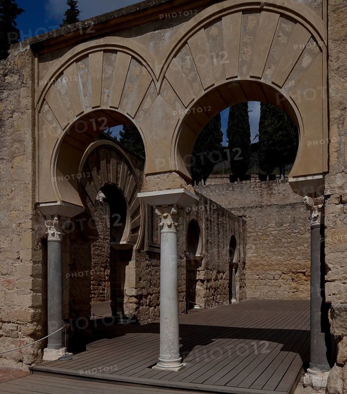 Medina Azahara, ruins of the palace city. Palace complex upper basilica building detail