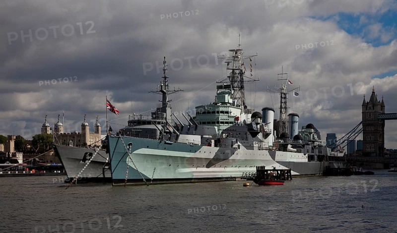 In service 1939-64, permanent berth on the Thames, Tower on the left, Tower Bridge on the right