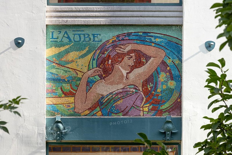 Liège, Liege, Villa L'Aube, built in 1903 by Gustave Serrurier-Bovy, mosaic by Auguste Donnay
