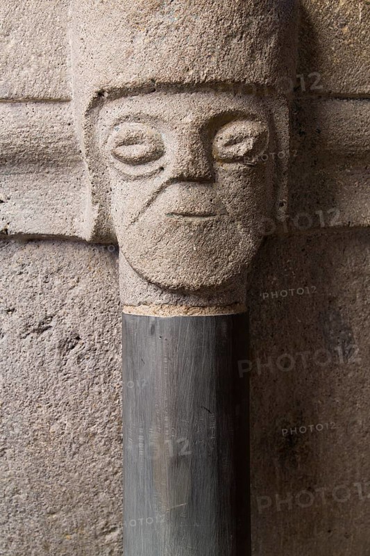 Pilgrimage church, Romanesque mask on the baptismal font, St., Saint, Saint