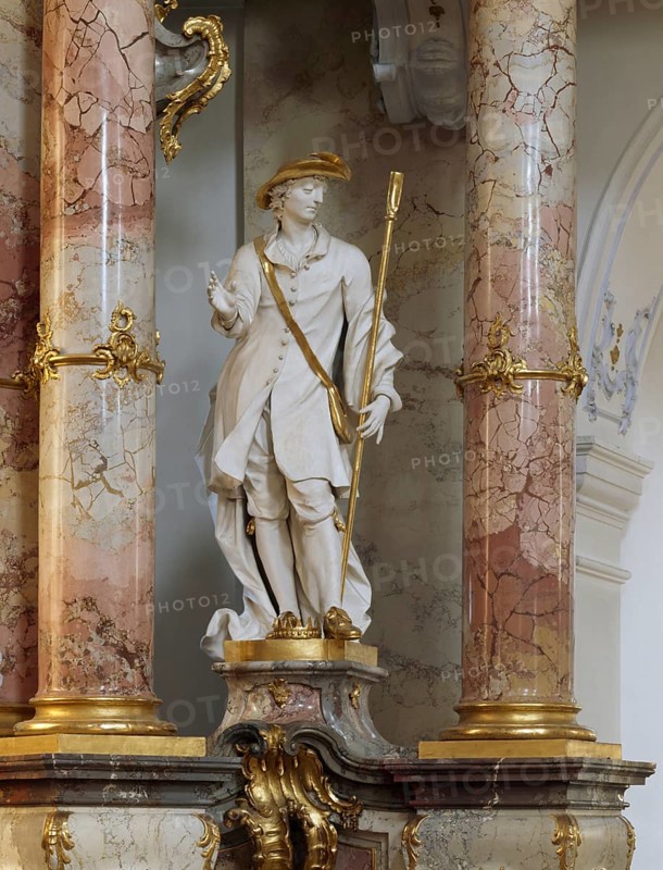 The peasant saint Wendelin at St Peter's altar. The Vierzehnheiligen Basilica near Bad Staffelstein in the district of Lichtenfels is a pilgrimage church in Upper Franconia. The church, built according to plans by Balthasar Neumann, is dedicated to the Fourteen Holy Helpers and receives around half a million visitors a year