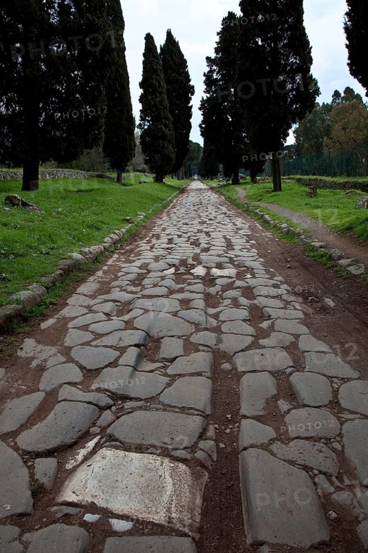 Streetscape with antique paving and cart tracks