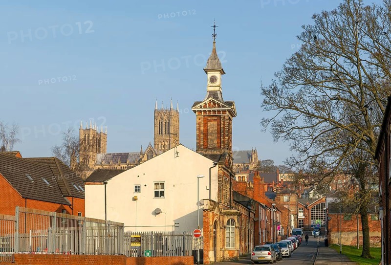 Clocktower of former Wesleyan Day School, Rosemary Lane, inner city of Lincoln, Lincolnshire, England, UK