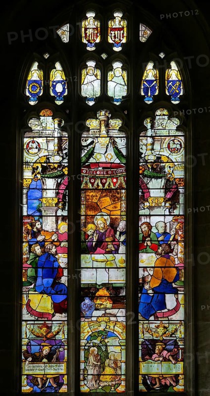 Stained glass window of Last Supper church of Saint Bartholomew Corsham, Wiltshire, England, UK thought to be Burlison & Grylls 1878