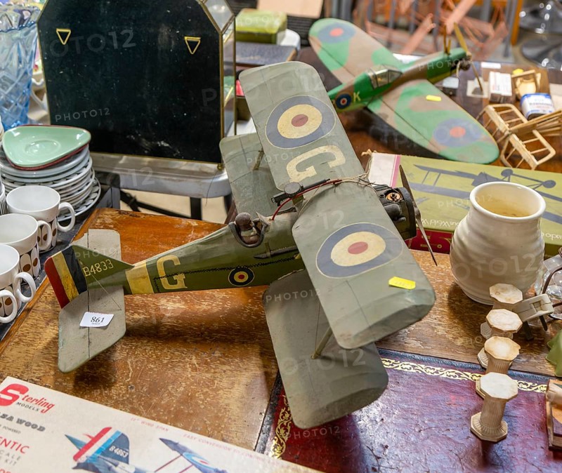 Model planes on display in auction room, Campsea Ashe, Suffolk, England, UK
