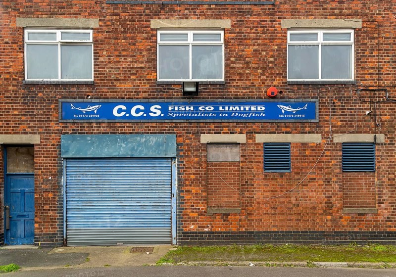Fish company premises specialists in dogfish, Grimsby docks, north east Lincolnshire, England, UK