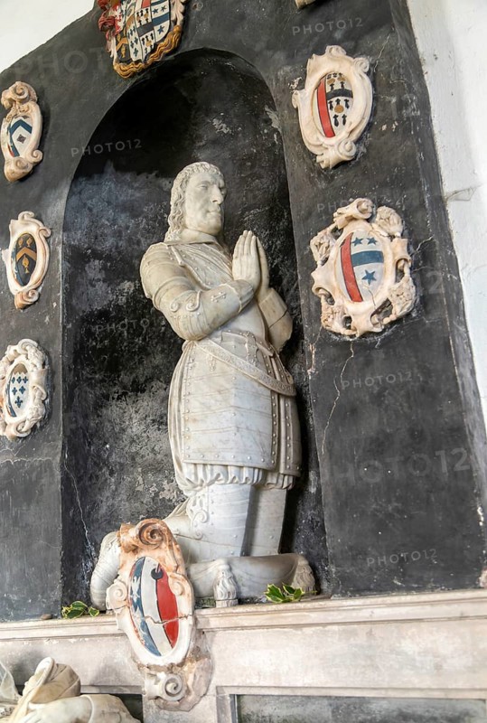 Arthur Coke died 1629 kneeling figure praying memorial monument by Nicholas Stone, Bramfield church, Suffolk, England, UK