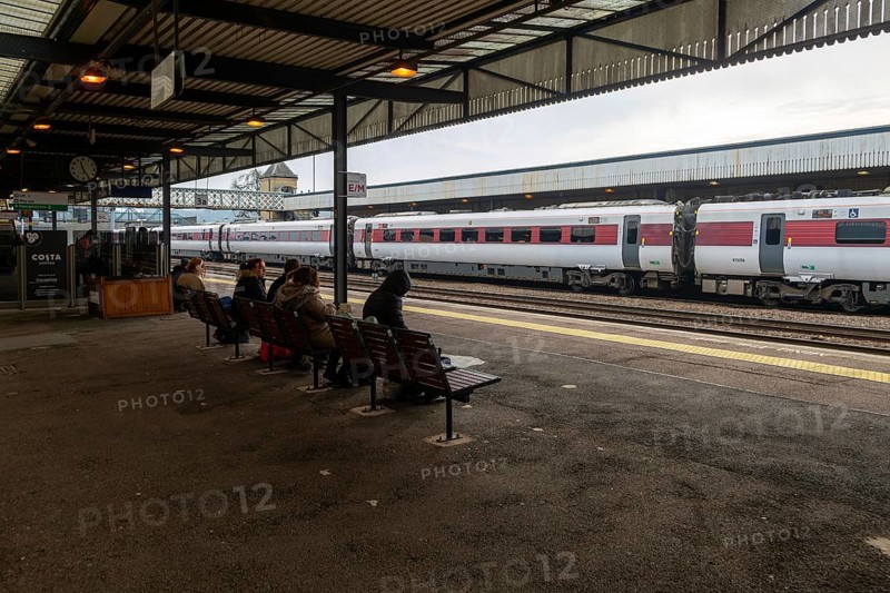 London North Eastern Railway LNER, British Rail Class 801 Azuma train at Lincoln station, Lincolnshire, England, UK