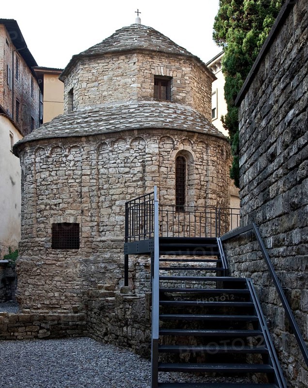 Italy Bergamo 89520 Capella di Santa Croce in the courtyard of the bishop's palace Romanesque quarry stone central building with octagonal upper storey First mentioned in 1133
