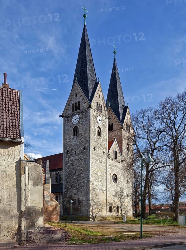 Hecklingen Salzlandkreis Benedictine monastery church 74650 built ca 1175-1225 two-towered west building - the left tower was added in 1883 View from north-west