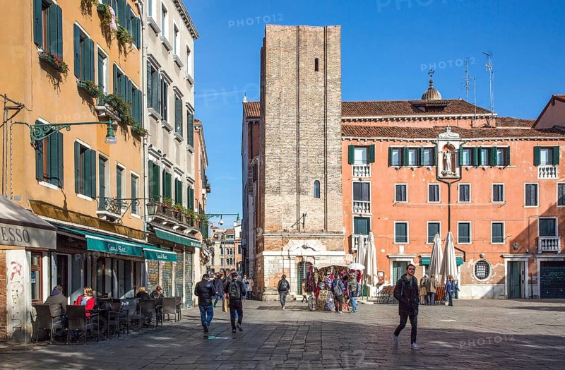 Italy Venice Campo Santa Margarita -307 northern narrow side of the square with campanile of the former church of Santa Margherita