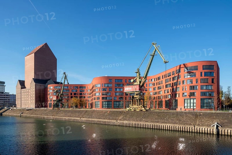 Duisburg, Inner Harbour, State Archive of North Rhine-Westphalia, built in 2010-2013 by the architects Ortner & Ortner. Conversion of a historic warehouse into a storage tower