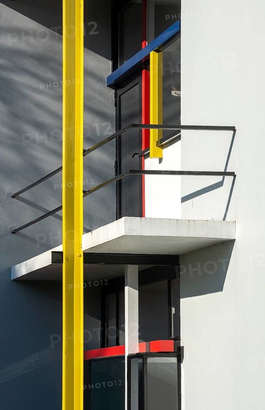 Utrecht, Rietveld-Schröder House or Schröder House, 1924 by Gerrit Rietveld, view from the south-east, detail of the balcony