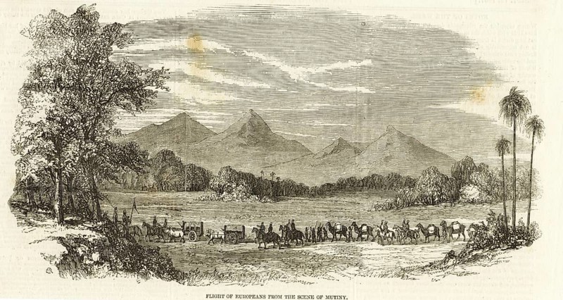 Military and munity mutiny flight of Europeans from Scene of mutiny, India, Asia