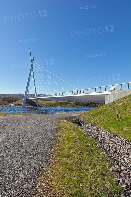View of modern Tana bridge in clear summer weather, Tana Bru, Norway, Europe