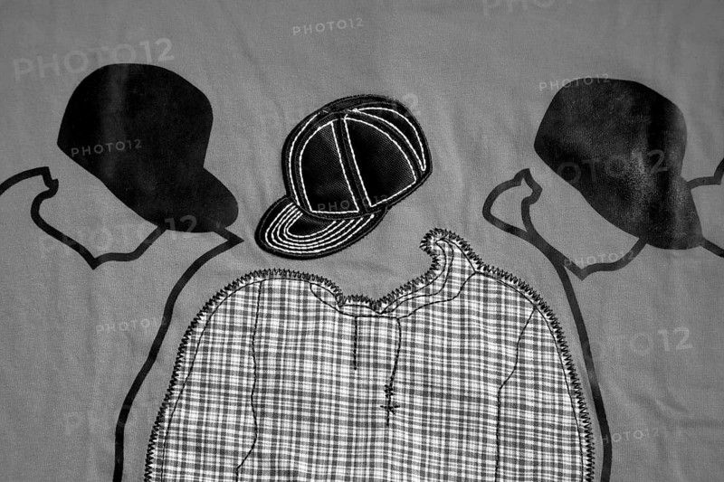 Black and White Textile Clothes Cotton fabric man t shirt with patchwork India Asia Sept 2011