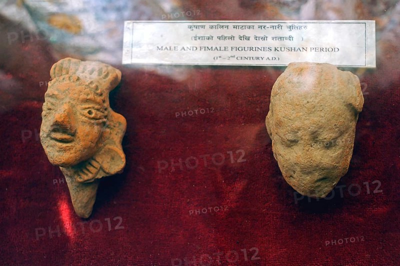 Male & female figurines of Kushan period, excavated artifacts in museum, UNESCO World Heritage, Lumbini, Nepal, Asia