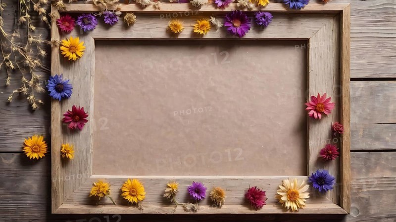 Background with flowers and Frame. Empty place for your text. AI generated image, ai