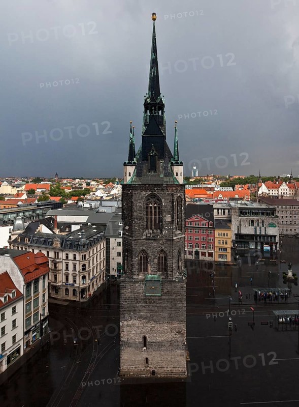 Hall S Market Square Red Tower 55531, west side seen from the market church built 1418-1506 Height 84 m