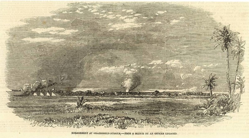 Military and munity mutiny views engagement at Ghazeodeen Nuggur, India, Asia